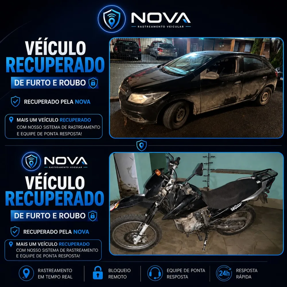 Veículos recuperados após furto ou roubo com o sistema de rastreamento da Nova Rastreamento